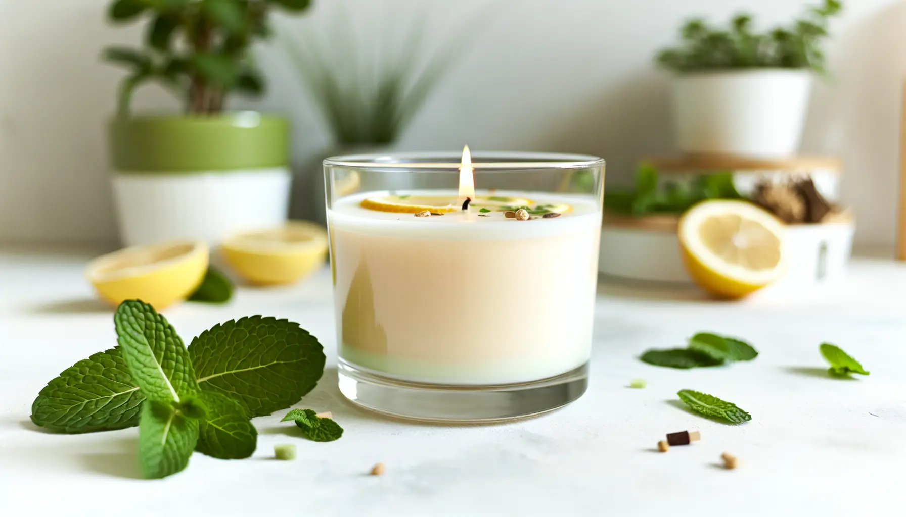 Aftenrus lys med bergamot og mynte