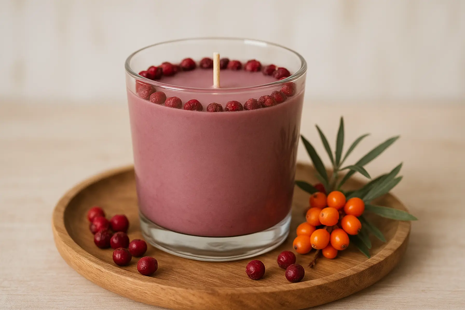 Duftlys med havtorn og tyttebær