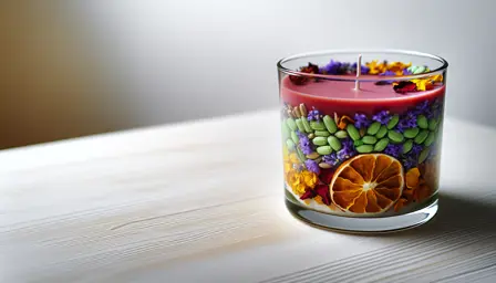 Farverigt vokslys med tørrede blomster