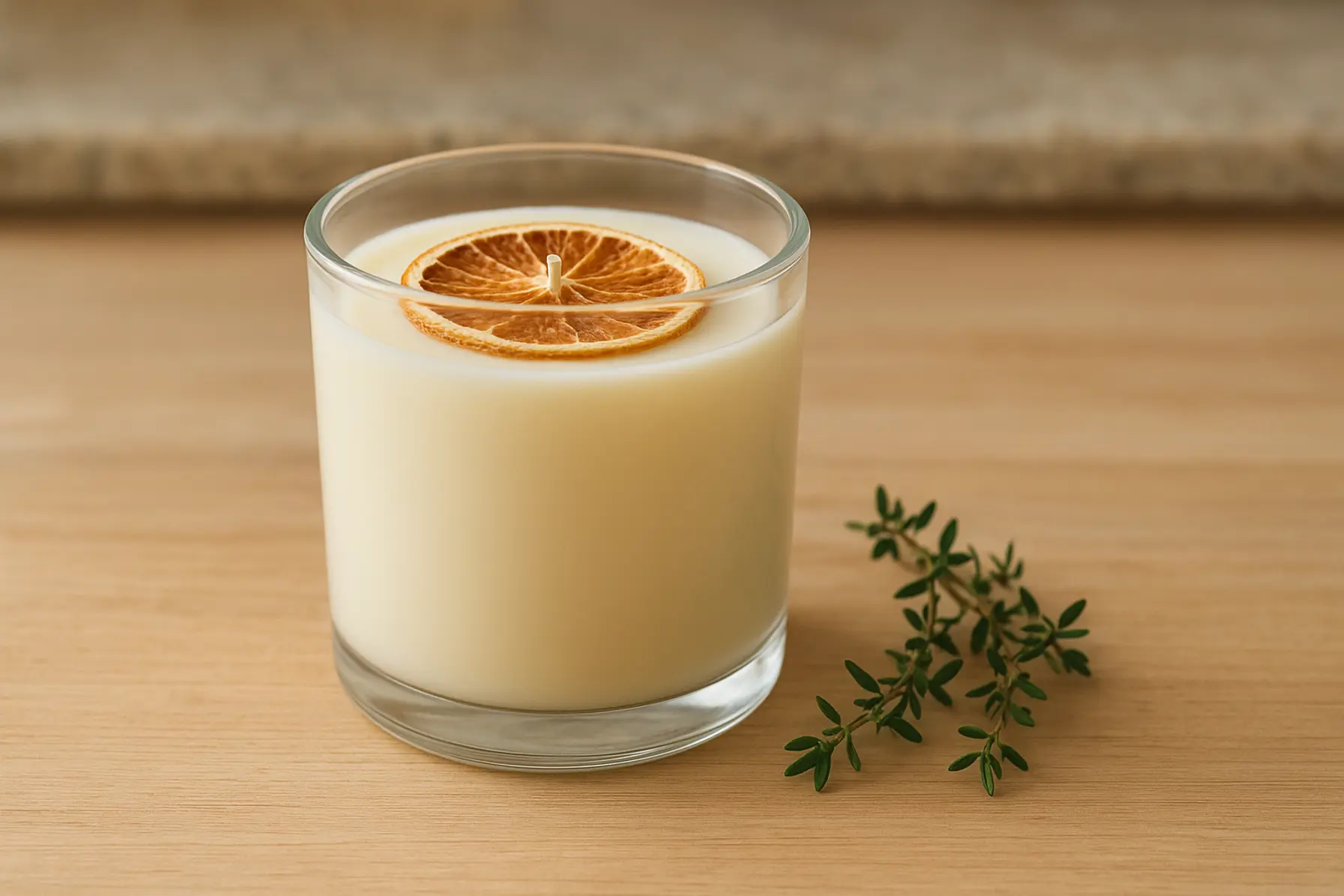 Friskt citrus- og timianlys i glas