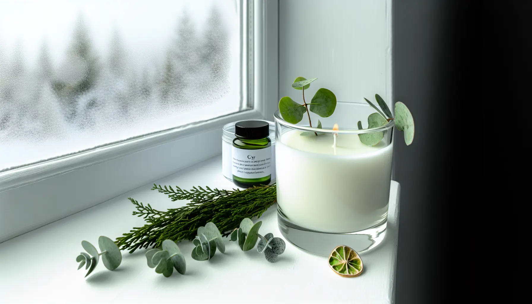 Frostklar morgenlys med eucalyptus og cypres