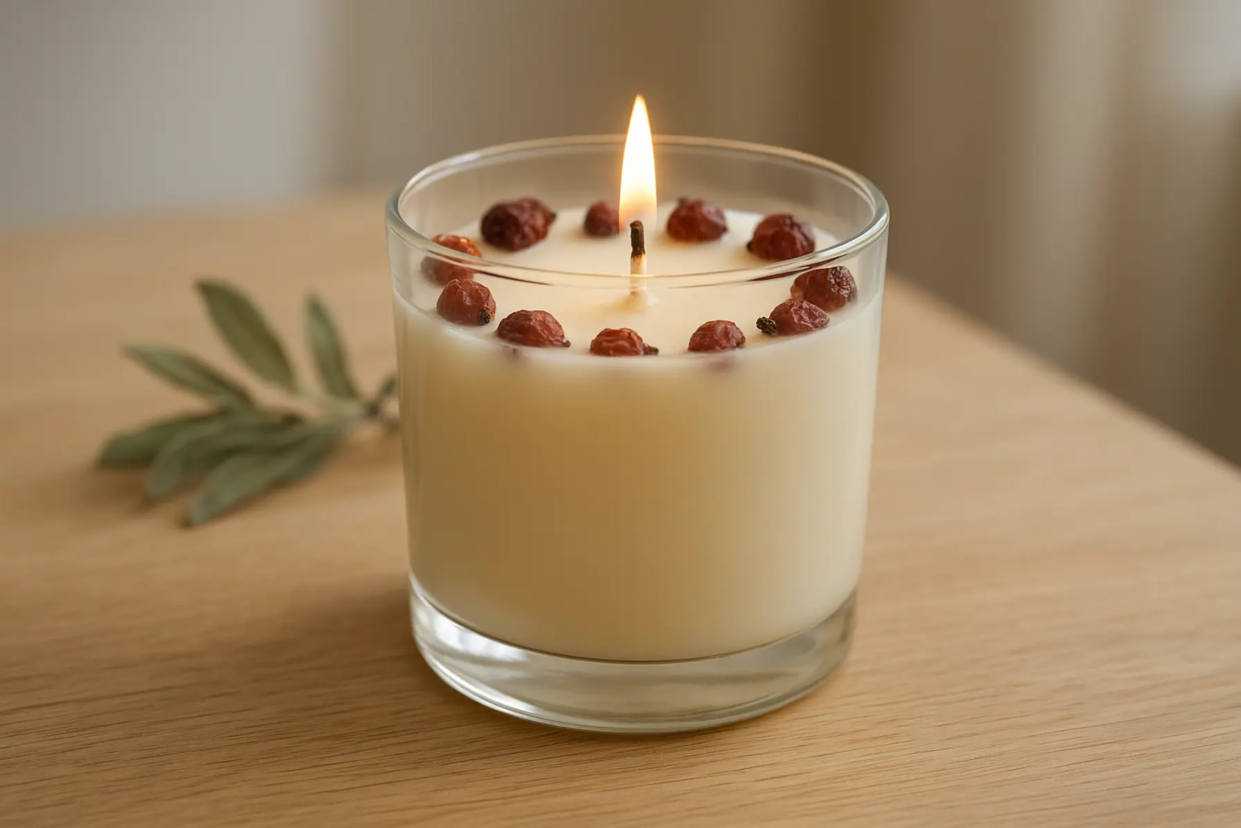 Hyben og salvie duftlys i glas