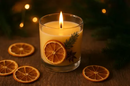 Julegran og appelsinskal duftlys