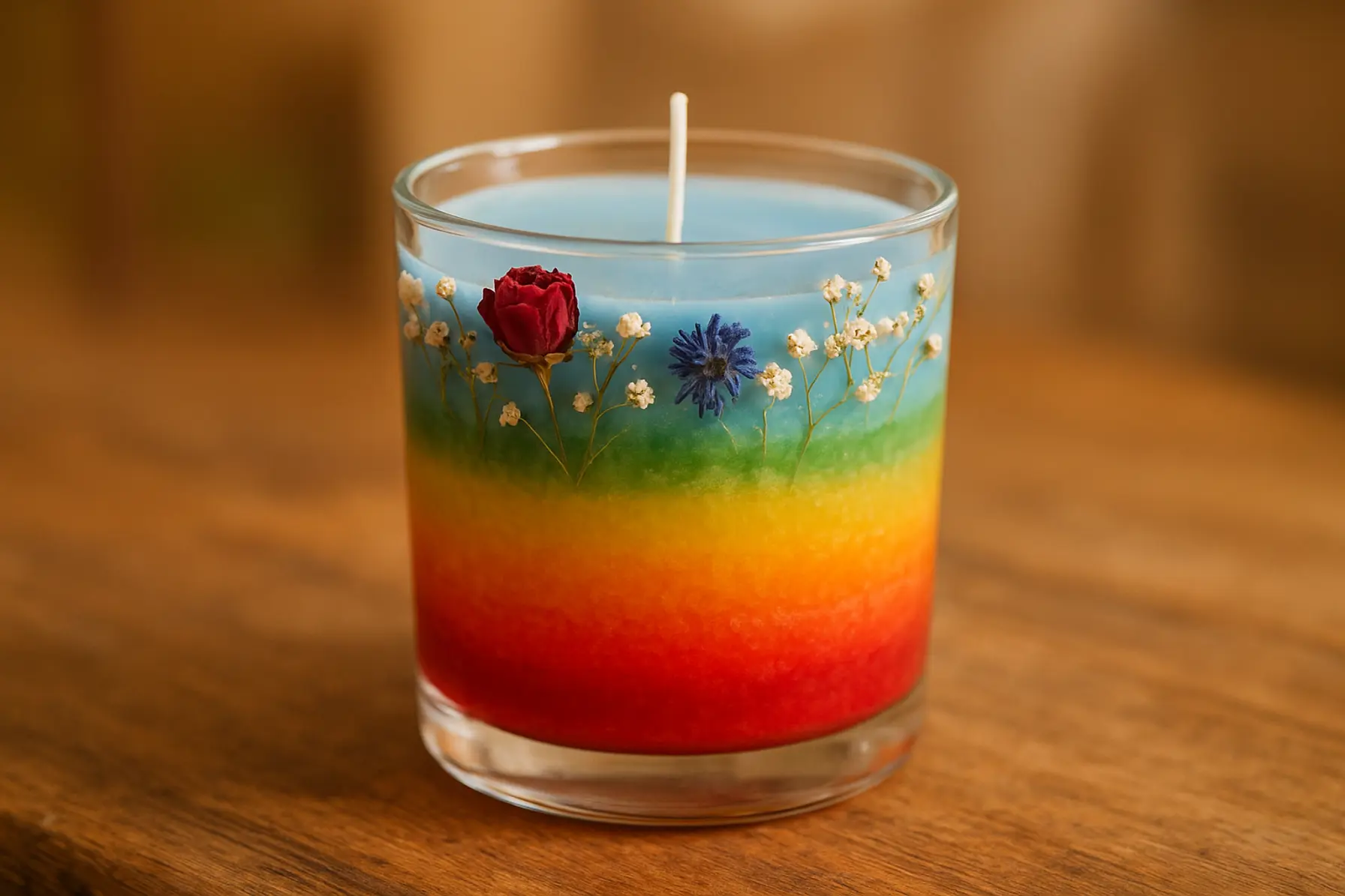 Regnbue-lanterne med tørrede blomster