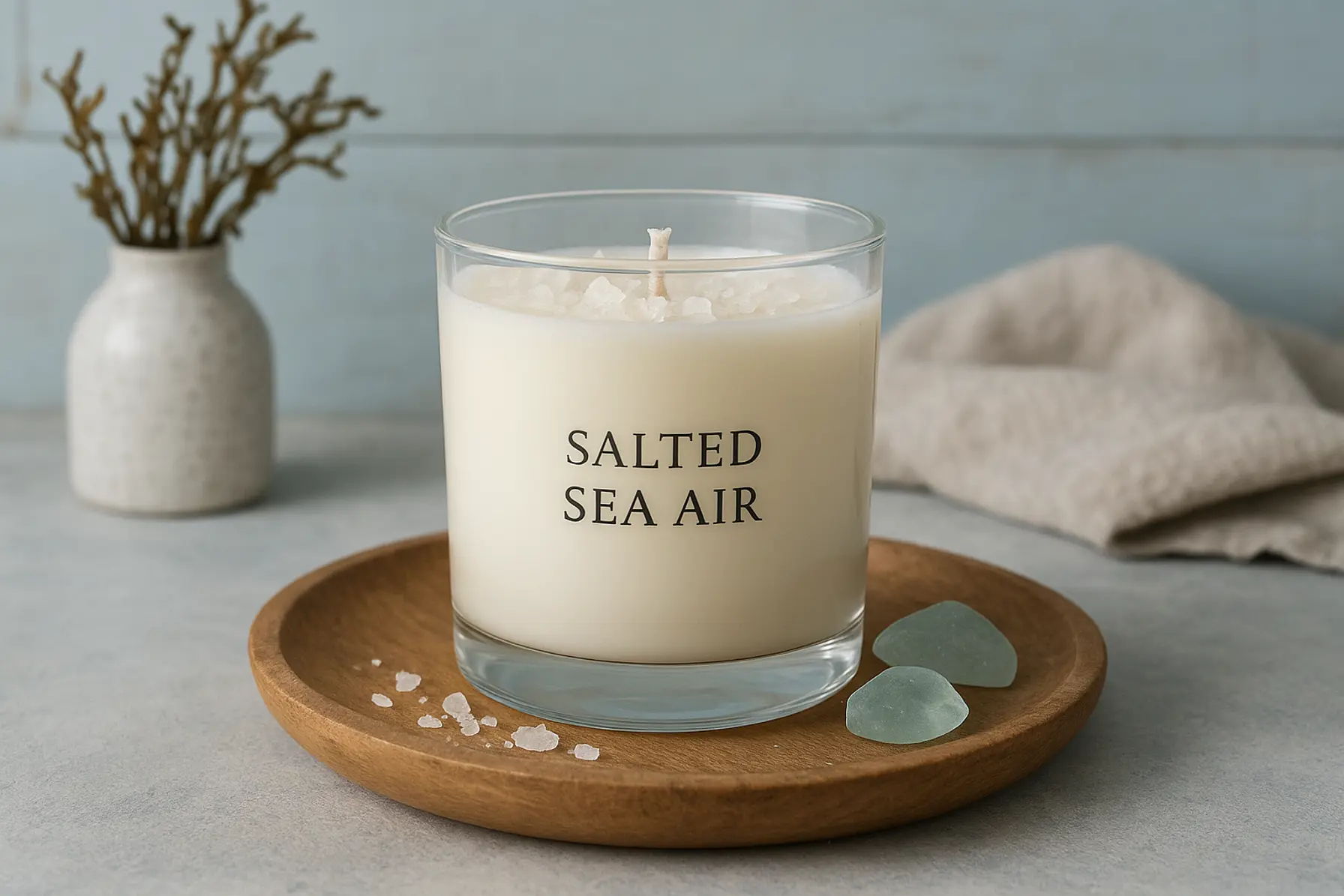 Saltet havluft: Duftlys i glas