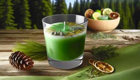 Skovlys med granbar og enebær i glas