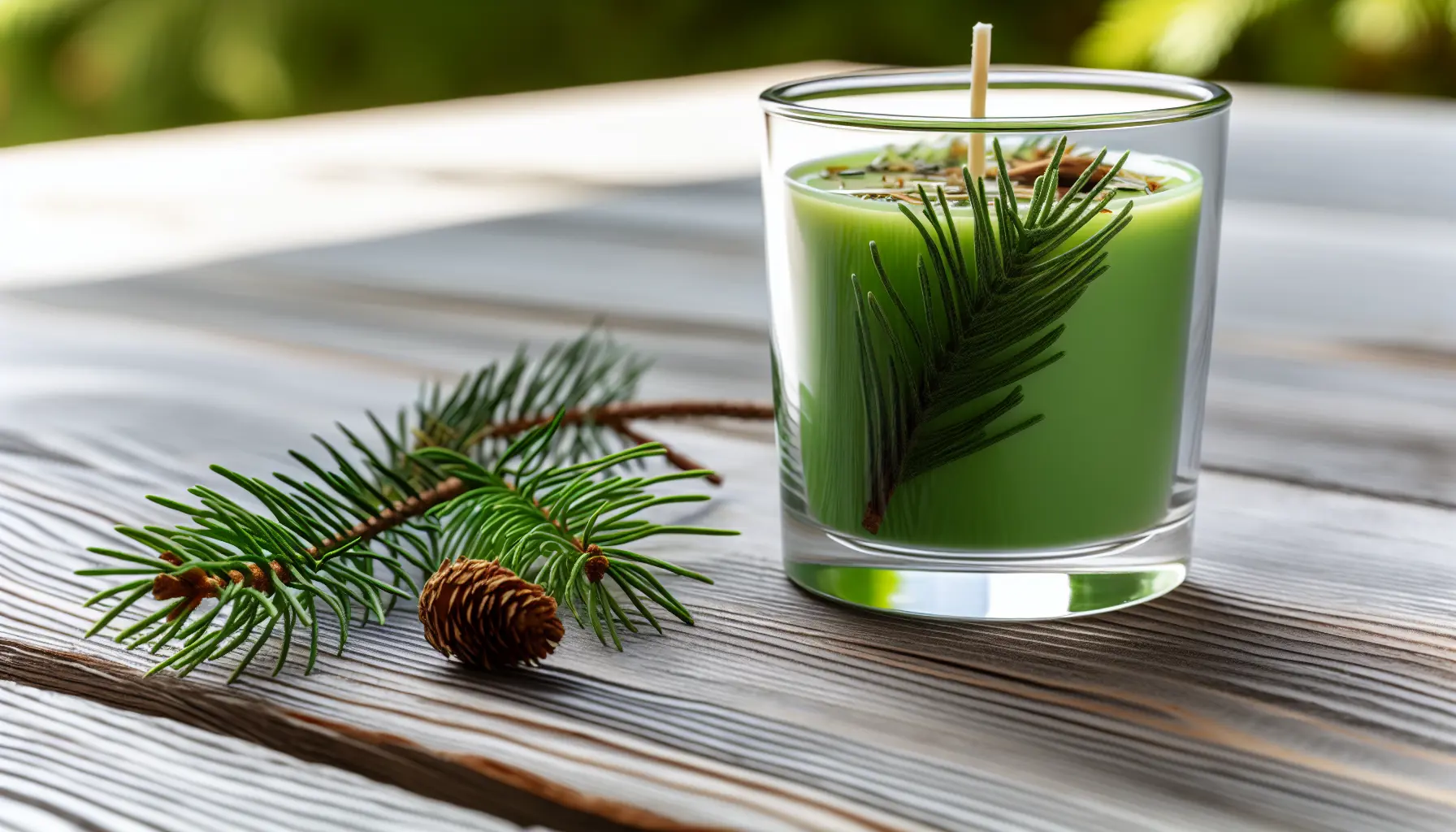 Skovsti med gran og mynte i glas