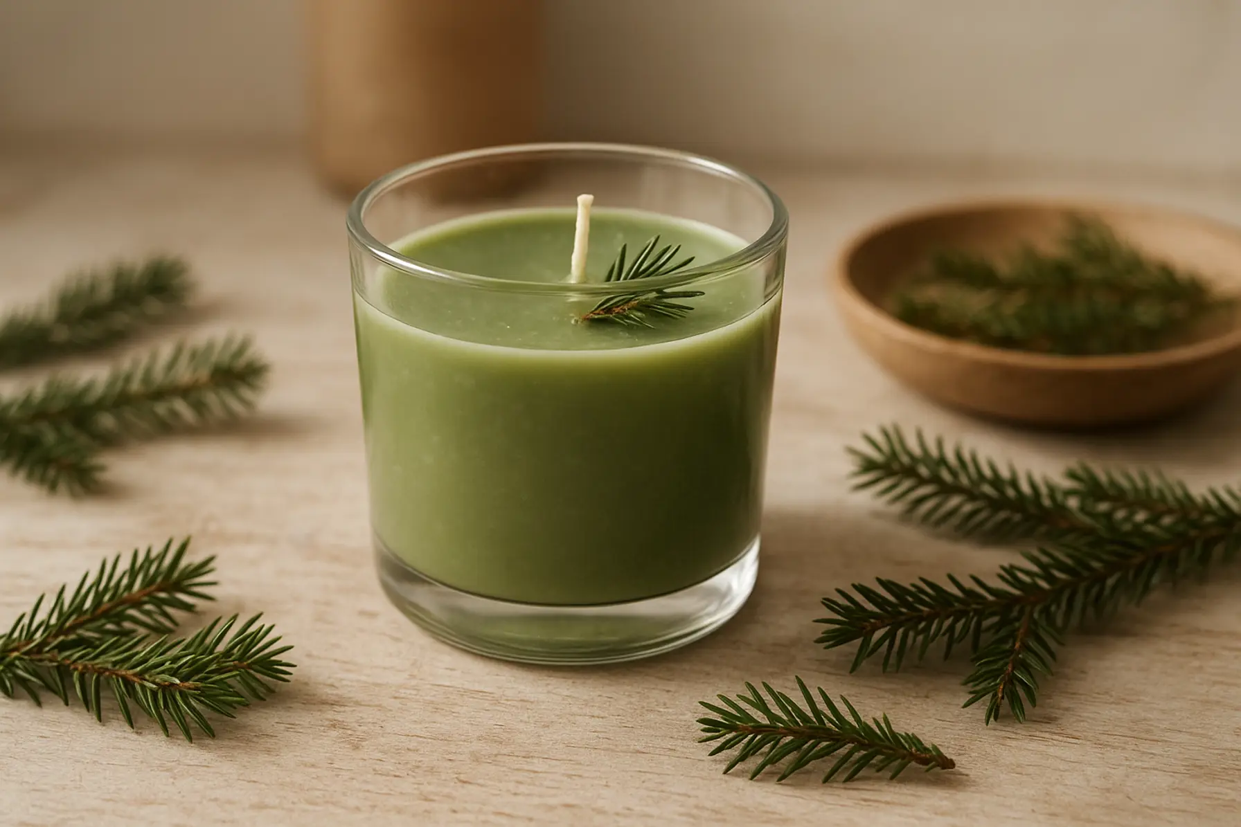 Stille gran duftlys i glas