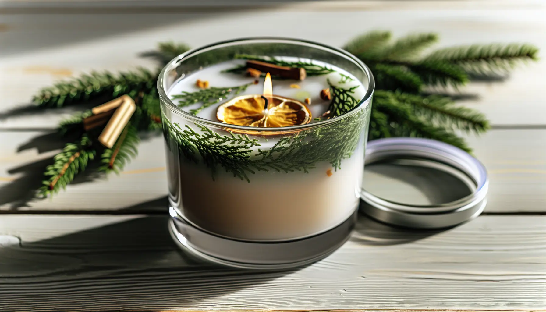 Tågeskovlys med gran og cypress i glas