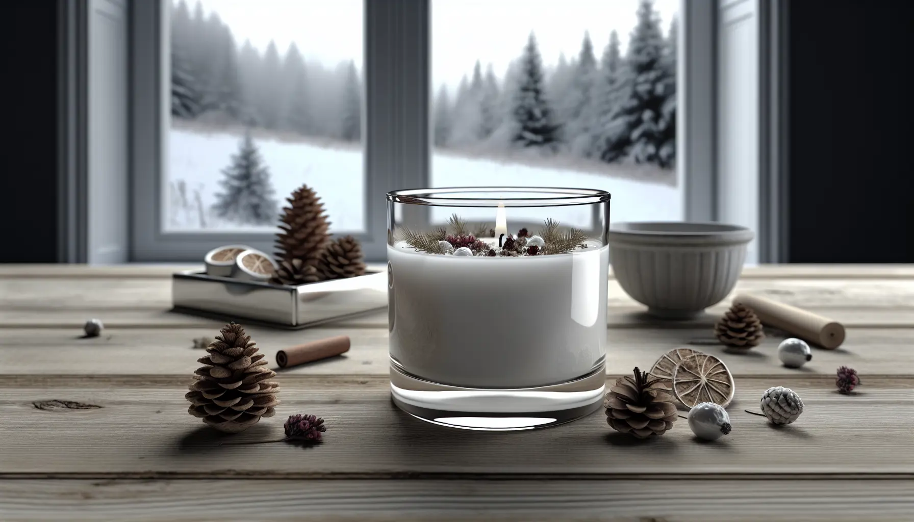 Vintermorgen med fyrretop i glas